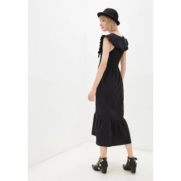 NEW Topshop Black Cotton V-neck Ruffle Midi Dress Size 6 - 23052 - Picture 4 of 13